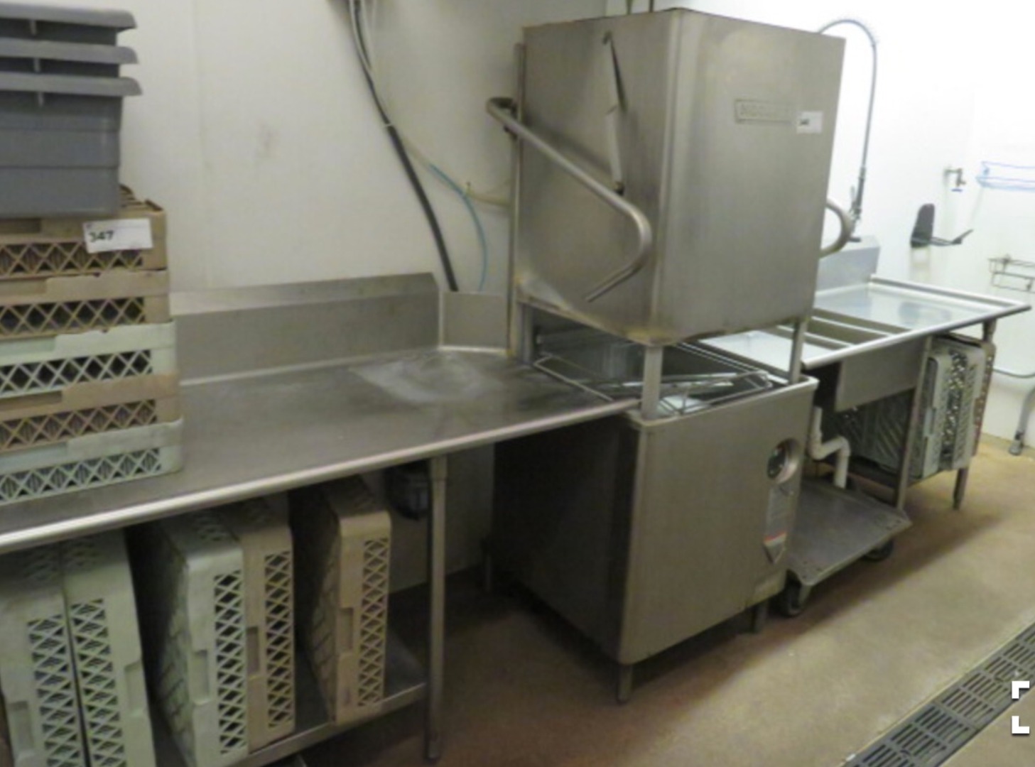 Used Hobart AM15 High Temp Single Rack Dishwasher & 2 Dish Tables
